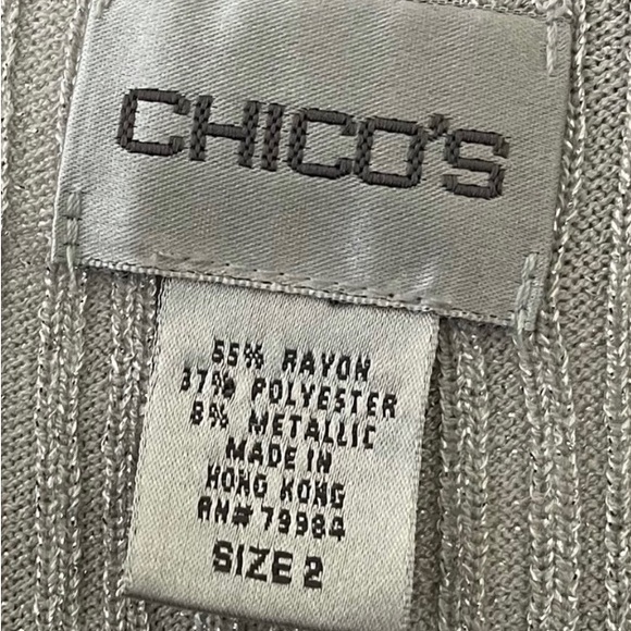 🐨 CHICO’S Silver Taupe Shimmer Lightweight Button Up Long Sleeve Cardigan 2 L - Picture 10 of 10
